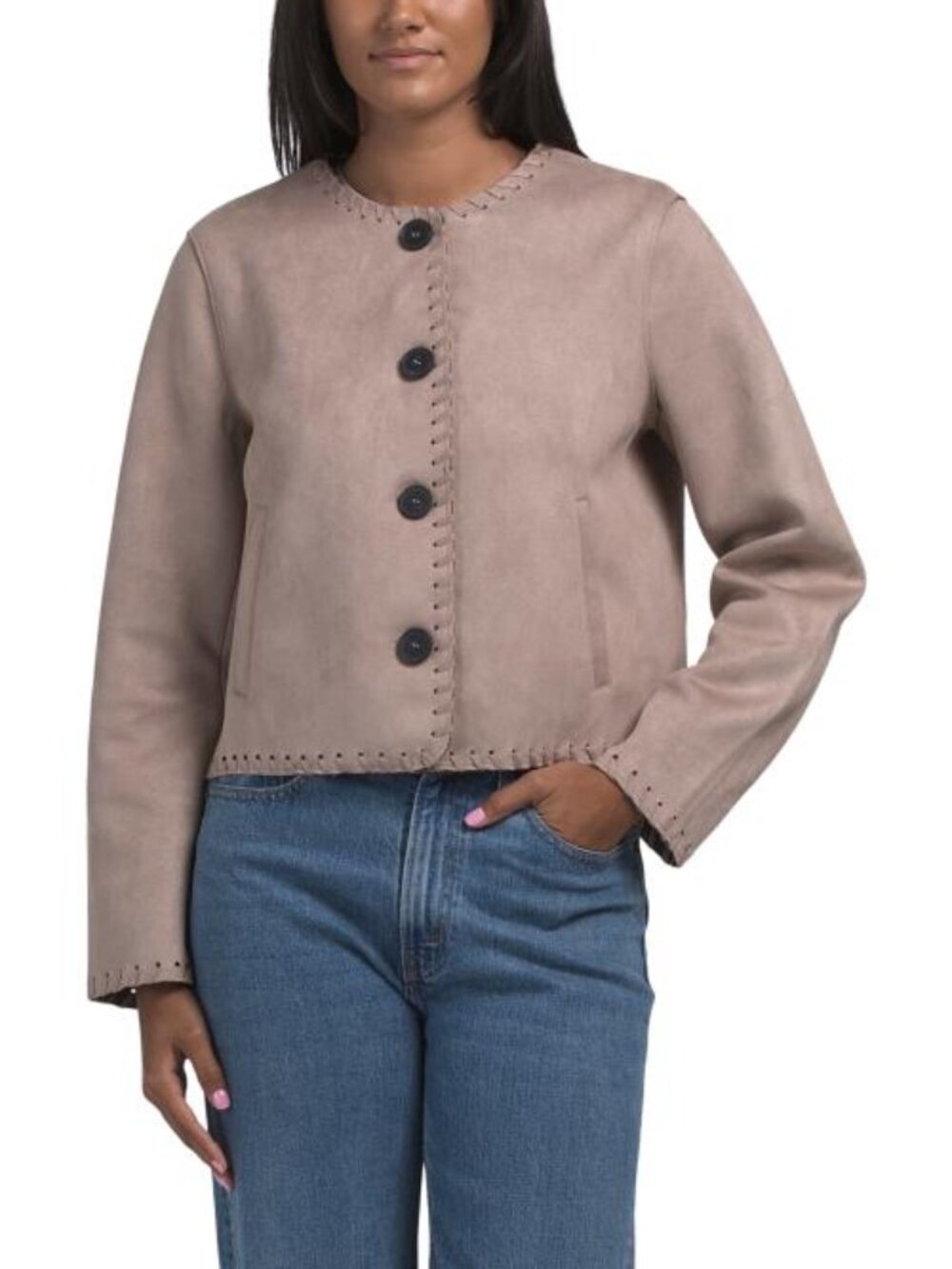 PHILOSOPHY Faux Suede Jacket With Whipstitch Trim